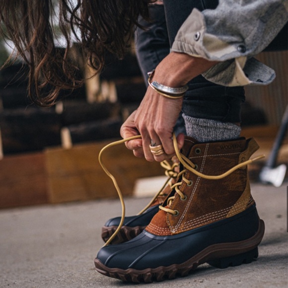 nwt Wolverine Torrent Waterproof Duck Boot Leather Lace Up Boot Tan Brown Cognac - Picture 5 of 16